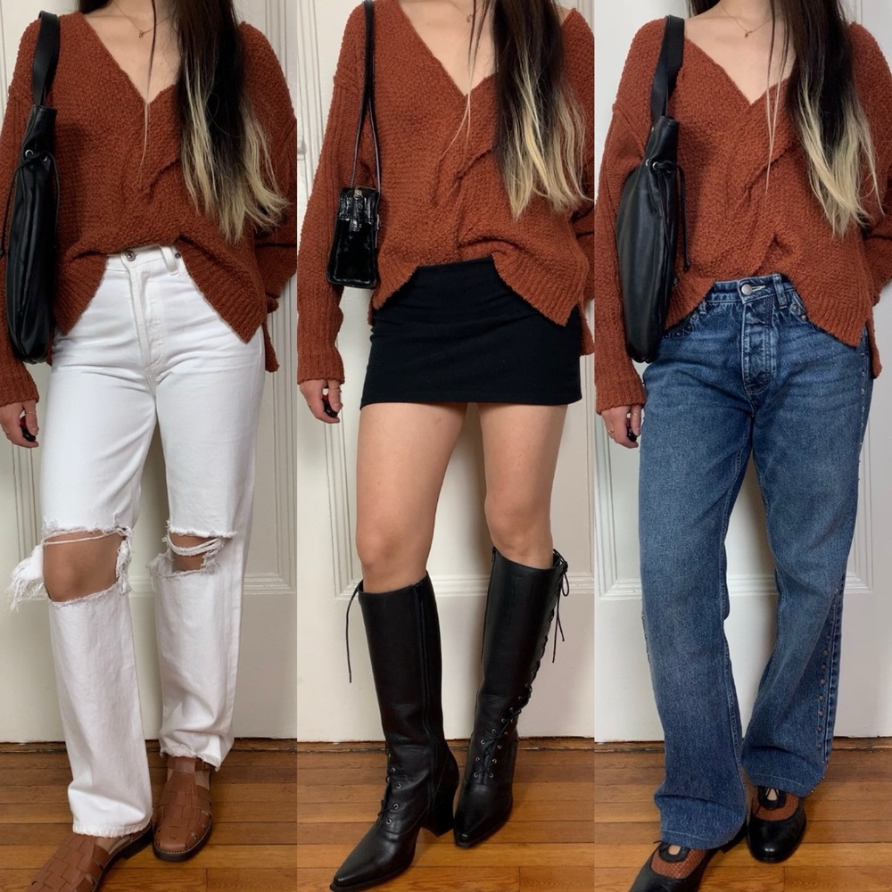 Free people braided detail v neck sweater